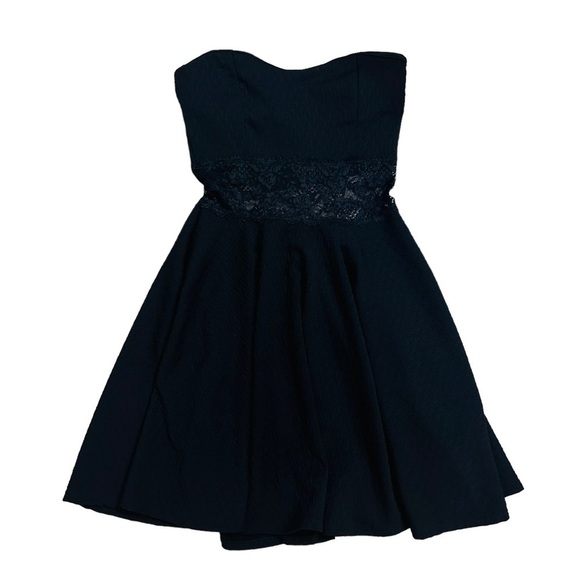 Y2K Dress Mini Black Strapless Cut Out Lace Waist Black Grunge A-line Medium - Picture 4 of 7